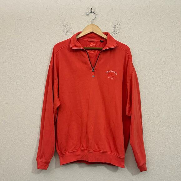 TOMMY BAHAMA 1/4 Zip Pullover Sweatshirt Red Relaxed Mock Neck Golf - Picture 1 of 7